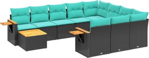 vidaXL 11-cz. zestaw wypoczynkowy do ogrodu, poduszki czarny rattan PE 2