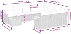 vidaXL 11-cz. zestaw wypoczynkowy do ogrodu, poduszki czarny rattan PE 8