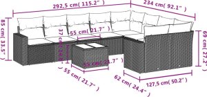 vidaXL 10-cz. zestaw wypoczynkowy do ogrodu, z poduszkami, czarny 8