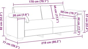vidaXL Sofa 3-osobowa, żółta, 178 cm, aksamit 9