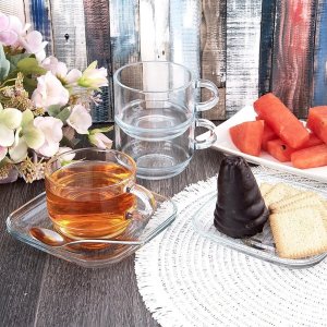 Filiżanka ze spodkiem szklana 250 ml 6 szt. 2