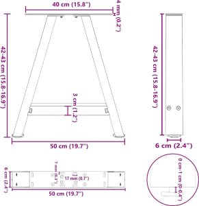 Nogi do stolika kawowego, 2 szt., 50x(42-43) cm, stal 10