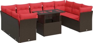 10-cz. zestaw mebli z poduszkami, brązowy, polirattan i akacja 2