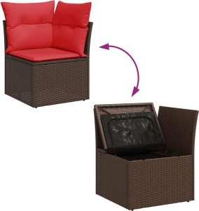 10-cz. zestaw mebli z poduszkami, brązowy, polirattan i akacja 7