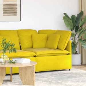 Modułowy Narożnik Sofa z Poduszkami Żółty 100 cm 1
