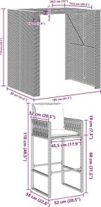 vidaXL 3-cz. zestaw mebli barowych z poduszkami, czarny (3328895) 8