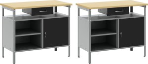 vidaXL Zestaw 2 Czarny i Szary Stal Ławka warsztatowa Prostokątna 5