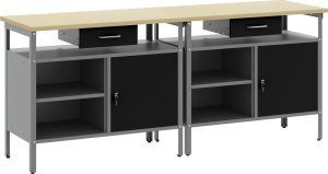 vidaXL Zestaw 2 Czarny i Szary Stal Ławka warsztatowa Prostokątna 6