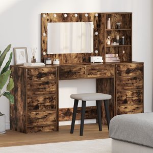 vidaXL Zestaw 3 Wędzone dębowe Lite drewno Toaletka Highboard 1