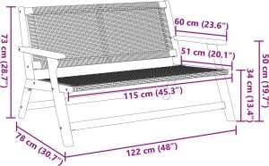vidaXL Czarny Drewno Średni Wytrzymała Ławka na zewnątrz Prostokątna 10