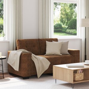 vidaXL Brązowy Tkanina, Drewno Średni Trwały Sofa dwuosobowa 1