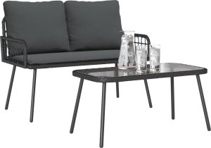 vidaXL Zestaw 2 Czarny Rattan Średni Lekki Sofa ogrodowa 2