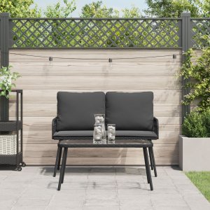 vidaXL Zestaw 2 Czarny Rattan Średni Lekki Sofa ogrodowa 4