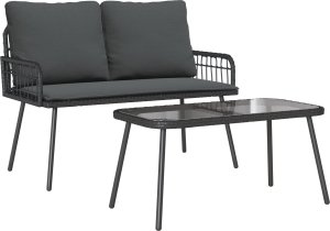 vidaXL Zestaw 2 Czarny Rattan Średni Lekki Sofa ogrodowa 8