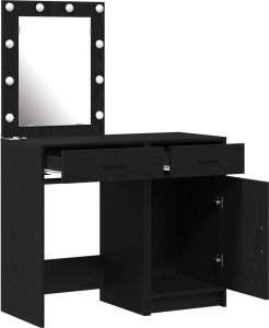 vidaXL Zestaw 2 Czarne dębowe Kompozyt drewniany Średni Toaletka 4