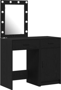 vidaXL Zestaw 2 Czarne dębowe Kompozyt drewniany Średni Toaletka 6