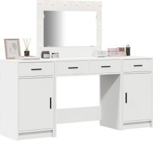 vidaXL Zestaw 3 Biały MDF, Szkło Kompaktowy Toaletka Prostokątna 2