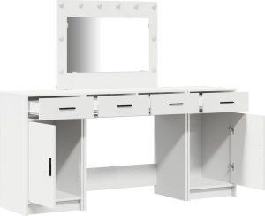 vidaXL Zestaw 3 Biały MDF, Szkło Kompaktowy Toaletka Prostokątna 4