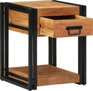 vidaXL Stolik nocny Brązowy Lite drewno akacjowe, Żelazo 40 x 40 x 50 cm 2