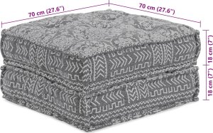 vidaXL Pufa Szara Materiał: 100% bawełna 70 x 70 x 36 cm Pufa bawełniana 8
