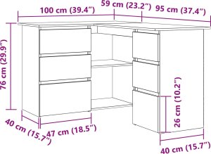 vidaXL biurko narożne czarny dąb duże 9