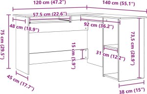 vidaXL Biurko Narożne Czarne Dębowe Drewno inżynieryjne 140x120x75 cm 10