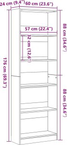 vidaXL Półka Czarny dąb Drewno inżynieryjne 60 x 24 x 176 cm 9