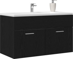 vidaXL Kabinet z Umywalką Łazienkową Czarny dąb Drewno inżynieryjne 2