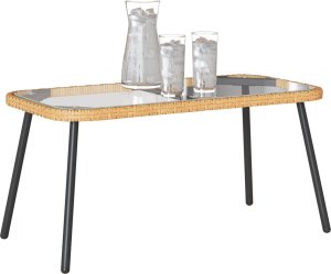 vidaXL Stolik kawowy Brązowy, Czarny, Przezroczysty Rattan PE, Szkło, Stal 2