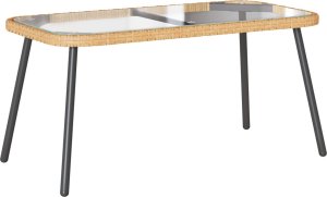 vidaXL Stolik kawowy Brązowy, Czarny, Przezroczysty Rattan PE, Szkło, Stal 3