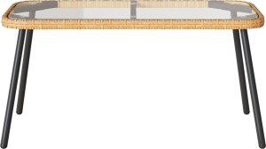 vidaXL Stolik kawowy Brązowy, Czarny, Przezroczysty Rattan PE, Szkło, Stal 6