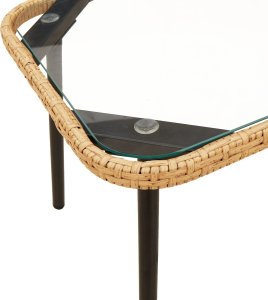 vidaXL Stolik kawowy Brązowy, Czarny, Przezroczysty Rattan PE, Szkło, Stal 8