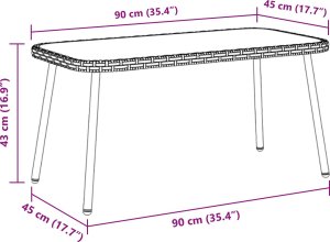 vidaXL Stolik kawowy Brązowy, Czarny, Przezroczysty Rattan PE, Szkło, Stal 9