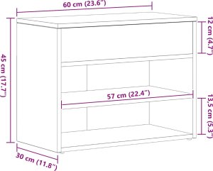 vidaXL Ławka na buty Czarny dąb 60 x 30 x 45 cm 10