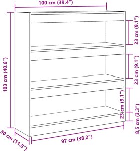 vidaXL Szafka książkowa Stare drewno 100x30x103.2 9