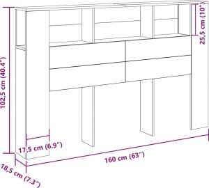 vidaXL zagłówek Czarny dąb Drewno inżynieryjne 160.1*18.8*104.5 cm 9