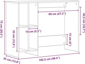 vidaXL Biurko Czarny dąb Dąb 102,5x35x75 cm Biurko do pisania 9