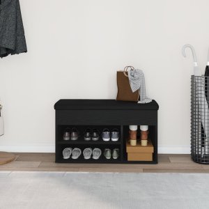 vidaXL Ławka na buty Czarny dąb MDF, sztuczna skóra Standard 4