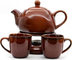 Czajnik 1L Dzbanek z podgrzewaczem zestaw z 2 kubkami Imbryk Brązowy Połysk Tragar T-56 5