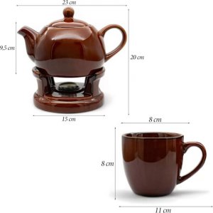 Czajnik 1L Dzbanek z podgrzewaczem zestaw z 2 kubkami Imbryk Brązowy Połysk Tragar T-56 8