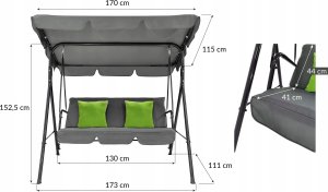 Huśtawka ogrodowa CASPI 3-osobowa ławka bujana szara 7