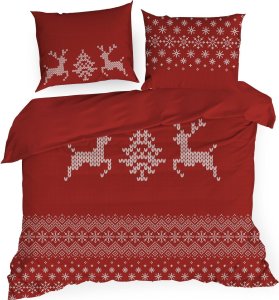 Pościel świąteczna z satyny bawełnianej NOEL 160X200 70X80X2 czerwona 3