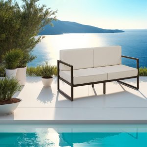 Sofa wypoczynkowa ogrodowa Comosa, 2-osobowa, bardzo gruba tapicerka - brązowy/beżowy 3