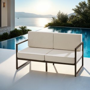 Sofa wypoczynkowa ogrodowa Comosa, 2-osobowa, bardzo gruba tapicerka - brązowy/beżowy 4