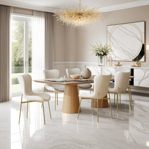 Krzesło tapicerowane Tessa - aksamit beżowy/złoty, Zestaw 6 sztuk 3