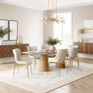 Krzesło tapicerowane Tessa - aksamit beżowy/złoty, Zestaw 6 sztuk 4