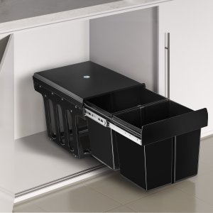 Kosz na śmieci Ashlyn, 2 komory, 30 litrów, prowadnice teleskopowe - czarny 2