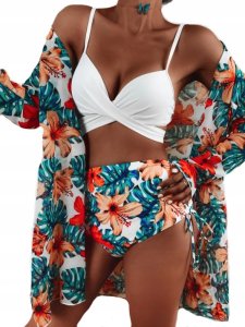 Strój kąpielowy tropikalne kwiaty + kimono XL 1