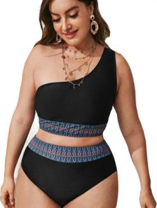 Strój kąpielowy wysoki stan czarny plus size XXL 1
