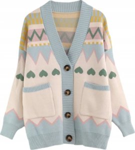 Sweter Damski Pastelowy z Guzikami Niebieski 1
